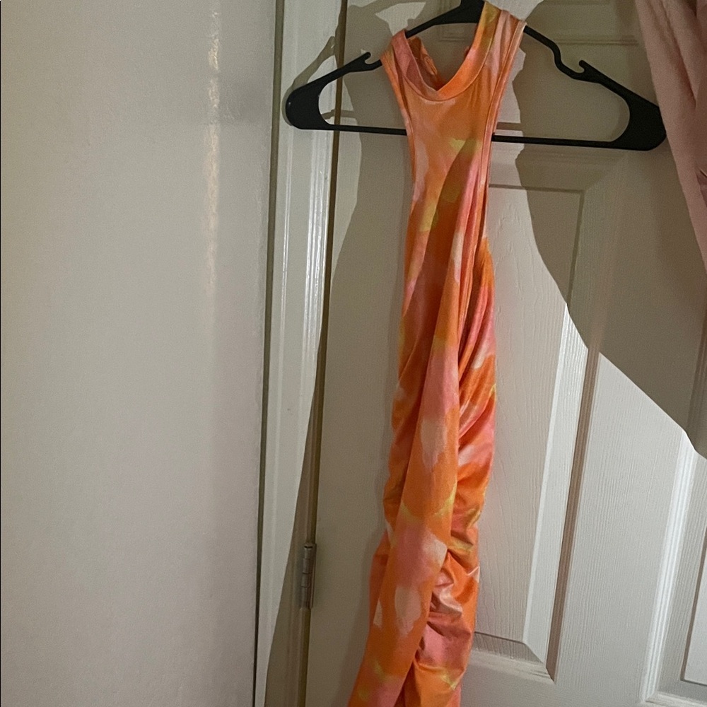 Vibrant Orange and Pink Tie-Dye Dress